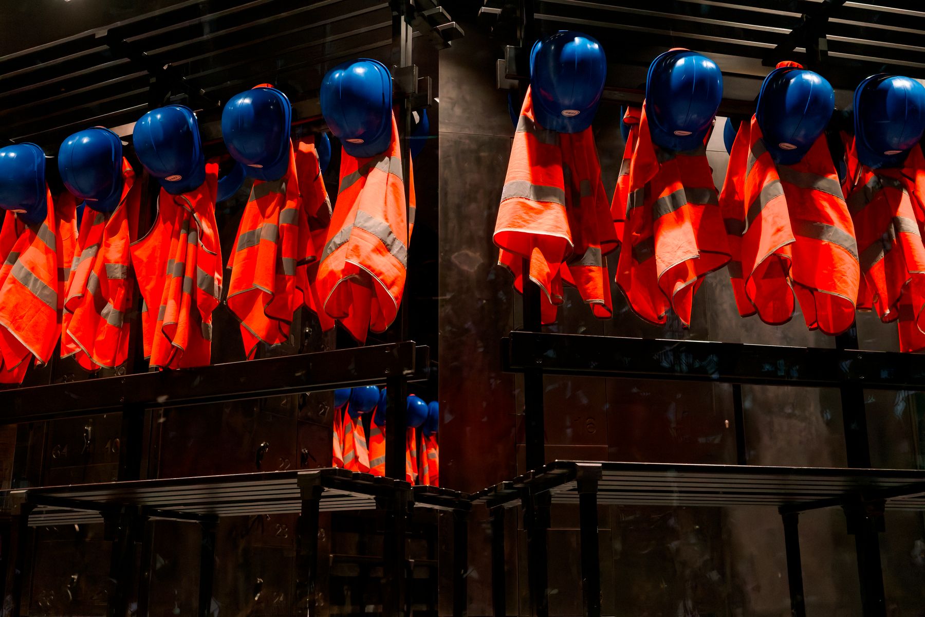 High-visibility vests and helmets ready for the shift